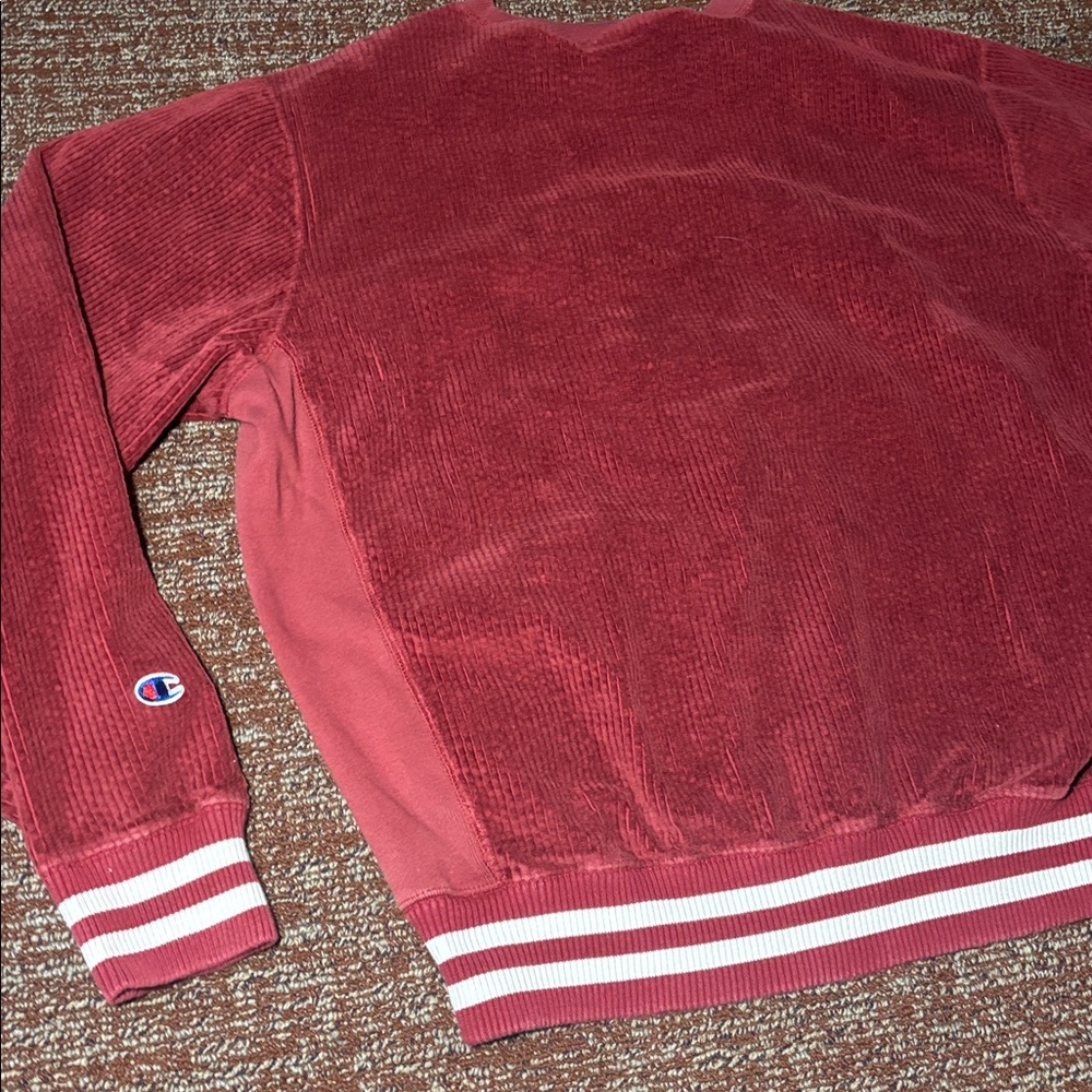Vintage Champion crewneck sweatshirt red burgundy corduroy velvet men’s Large - Picture 10 of 12
